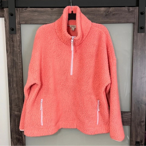 J. Crew Vintage Fleece Peachy Pink Sherpa 1/4 Zip Women’s Size XXL - Picture 1 of 5